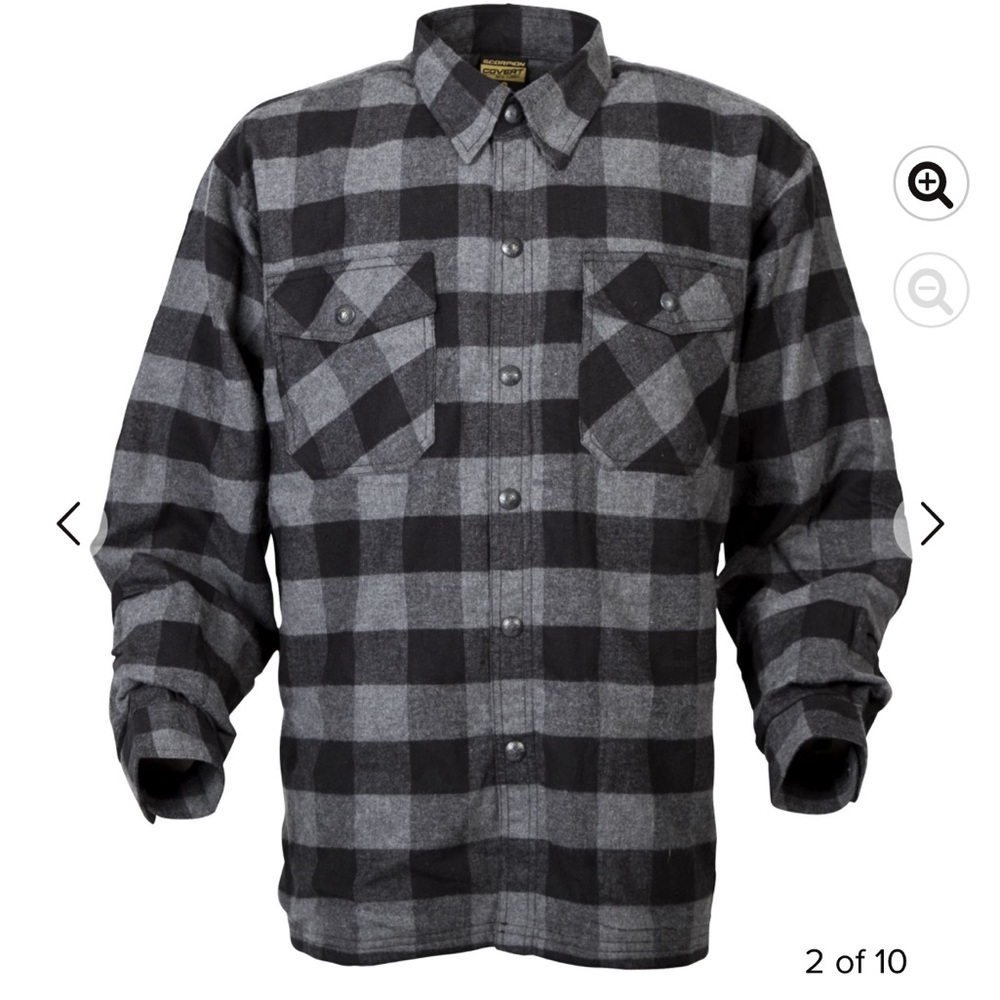 Men's Scorpion Covert Black and Gray Checkered Moto Flannel XL
